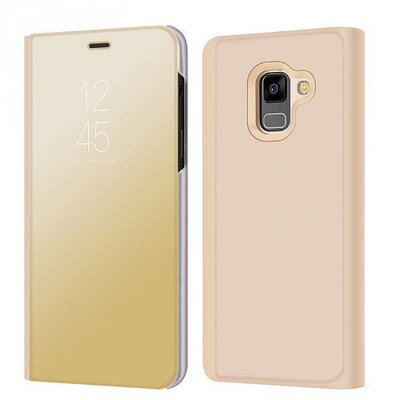 Telefontok álló, (aktív flip, oldalra nyíló, tükrös felület, asztali tartó funkció, Smart View Cover) Arany [Samsung Galaxy A8+ Plus (2018) SM-A730F]