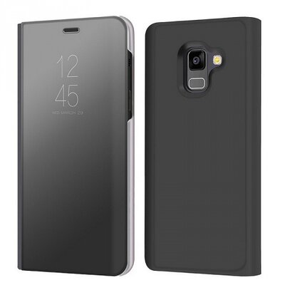 Telefontok álló, (aktív flip, oldalra nyíló, tükrös felület, asztali tartó funkció, Smart View Cover) Fekete [Samsung Galaxy A8+ Plus (2018) SM-A730F]