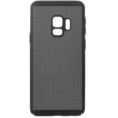 Műanyag hátlapvédő telefontok (gumírozott, lyukacsos minta) Fekete [Samsung Galaxy S9 (SM-G960)]