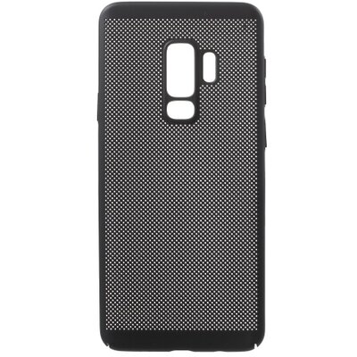 Műanyag hátlapvédő telefontok (gumírozott, lyukacsos minta) Fekete [Samsung Galaxy S9+ Plus (SM-G965)]