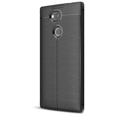 Hátlapvédő telefontok gumi / szilikon (bőrhatás, varrás minta) Fekete [Sony Xperia L2]