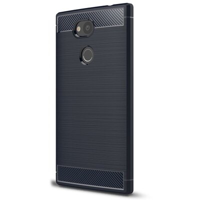 Defender műanyag hátlapvédő telefontok (közepesen ütésálló, gumi / szilikon belső, karbon minta) SötétKék [Sony Xperia L2]