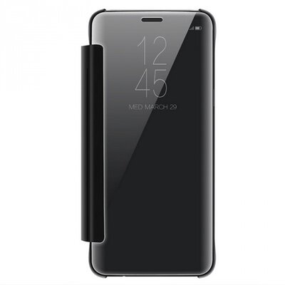 Telefontok álló, (aktív flip, oldalra nyíló, tükrös felület, asztali tartó funkció, Smart View Cover) Fekete [Samsung Galaxy S9 (SM-G960)]