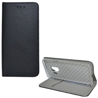 Telefontok álló, bőr hatású (flip, oldalra nyíló, asztali tartó funkció, rombuszminta) Fekete [Samsung Galaxy S9 (SM-G960)]