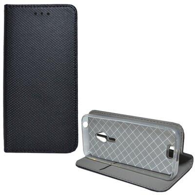 Telefontok álló, bőr hatású (flip, oldalra nyíló, asztali tartó funkció, rombuszminta) fekete [Nokia 230]