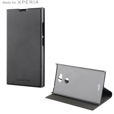 Made for xperia SIM1280B Telefontok álló, bőr hatású (flip, oldalra nyíló, asztali tartó funkció) Fekete [Sony Xperia L2]
