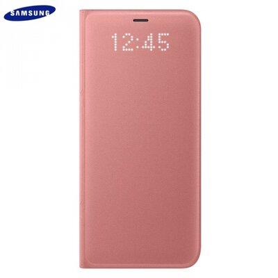 Samsung EF-NG955PPEG Telefontok álló, bőr hatású (aktív flip, oldalra nyíló, akkufedél, bankkártya tartó, LED kijelző) Rózsaszín [Samsung Galaxy S8+ Plus (SM-G955)]