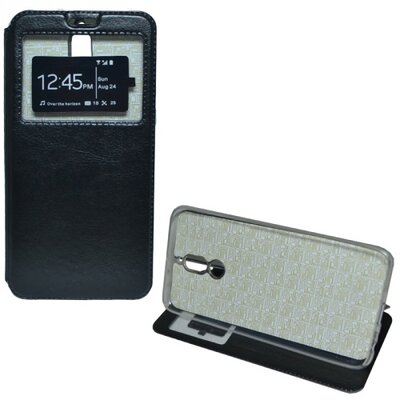 Telefontok álló, bőr hatású (flip, oldalra nyíló, asztali tartó funkció, hívószámkijelzés, View Window) Fekete [Huawei Mate 10 Lite]