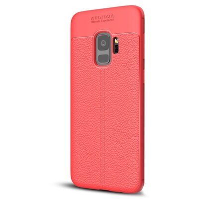 Hátlapvédő telefontok gumi / szilikon (bőrhatás, varrás minta) Piros [Samsung Galaxy S9 (SM-G960)]