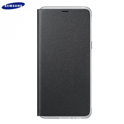 Samsung EF-FA530PBEG Telefontok álló, bőr hatású (aktív flip, neon értesítő csík, akkufedél, oldalra nyíló) Fekete [Samsung Galaxy A8 (2018) SM-A530F]