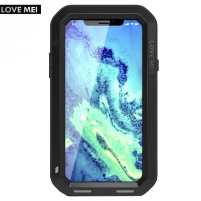 LOVE MEI Defender hátlapvédő telefontok gumi (ütésálló, fém keret) Fekete [Apple iPhone X 5.8"]