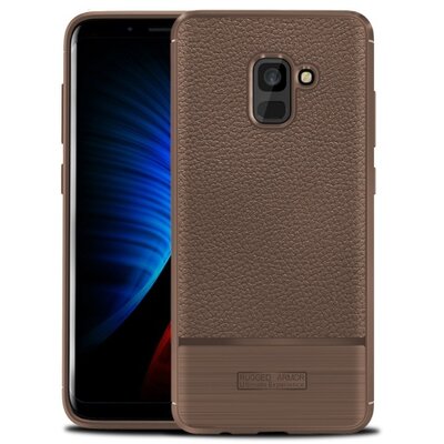 Hátlapvédő telefontok gumi / szilikon (bőrhatás, szálcsiszolt) Barna [Samsung Galaxy A8 (2018) SM-A530F]
