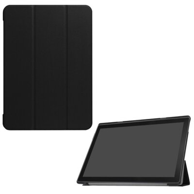 Tablet védőtok álló, bőr (FLIP, oldalra nyíló, TRIFOLD asztali tartó funkció) FEKETE [Lenovo Tab 4 10.1" (TB-X304F)]