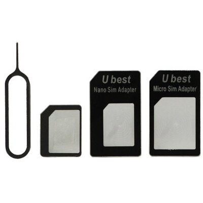 NOOSY Univerzális SIM adapter (Nano SIM kártyát Micro SIM és normál méretű kártyára alakítja át, kártya kiemelő), Fekete