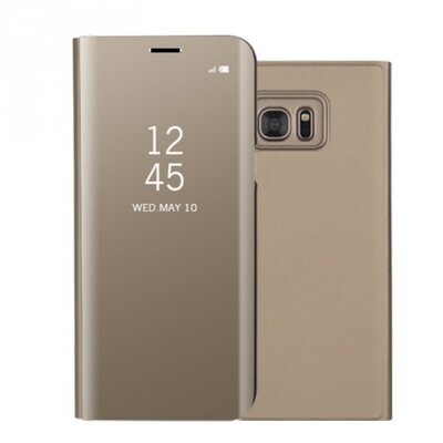 Telefontok álló, bőr hatású (oldalra nyíló flip, asztali tartó funkció, Smart View Cover) Arany [Samsung Galaxy S7 EDGE (SM-G935)]