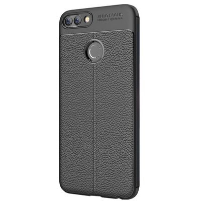 Hátlapvédő telefontok gumi / szilikon (bőrhatás, varrás minta) Fekete [Huawei P Smart (Enjoy 7S)]