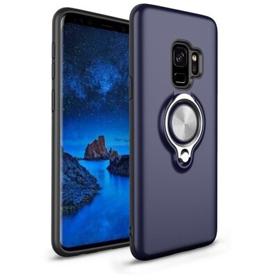 Műanyag hátlapvédő telefontok (gumi / szilikon belső , közepesen ütésálló, telefontartó gyűrű, 360°-ban forgatható) Kék [Samsung Galaxy S9 (SM-G960)]