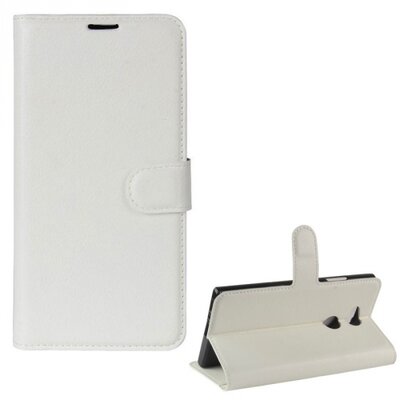 Telefontok álló, bőr hatású (flip, oldalra nyíló, asztali tartó funkció) Fehér [Sony Xperia L2]