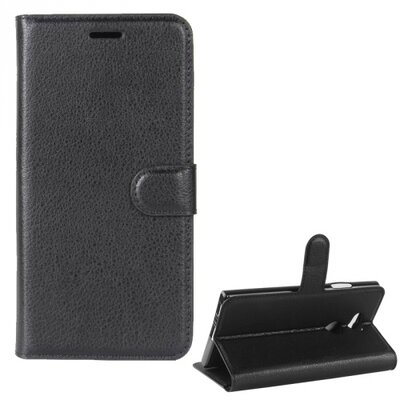 Telefontok álló, bőr hatású (flip, oldalra nyíló, asztali tartó funkció) Fekete [Sony Xperia L2]