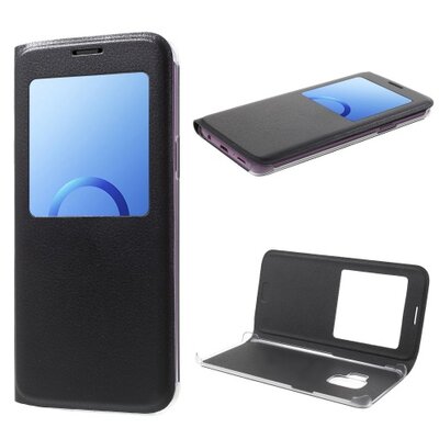 Telefontok álló, bőr hatású (flip, oldalra nyíló, View Window) Fekete [Samsung Galaxy S9 (SM-G960)]