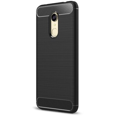 Hátlapvédő telefontok gumi / szilikon (közepesen ütésálló, szálcsiszolt, karbonminta) Fekete [Xiaomi Redmi 5+ Plus]