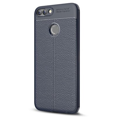 Hátlapvédő telefontok gumi / szilikon (bőrhatás, varrás minta) SötétKék [Huawei P Smart (Enjoy 7S)]