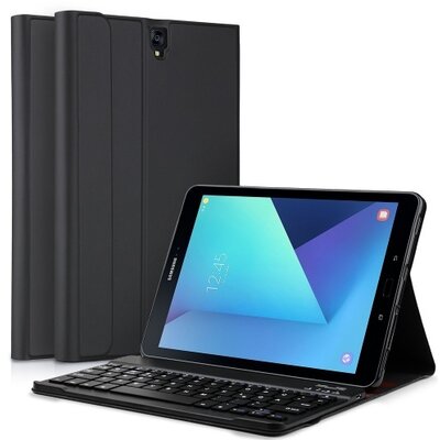 Tablet védőtok álló, bőr (FLIP, BLUETOOTH billentyűzet, asztali tartó, QWERTY, angol nyelvű) FEKETE [Samsung Galaxy Tab S3 9.7 (SM-T820), Samsung Galaxy Tab S3 9.7 (SM-T825)]