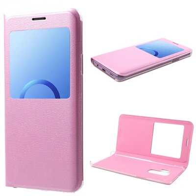 Telefontok álló, bőr hatású (flip, oldalra nyíló, View Window) Rózsaszín [Samsung Galaxy S9+ Plus (SM-G965)]
