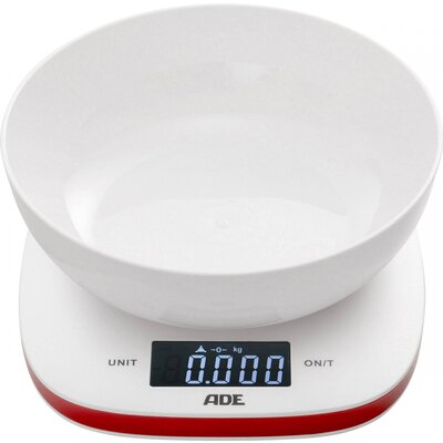 Digitális konyhai mérleg, max. 5 kg, fehér/piros, ADE KE 1412 AMELIE