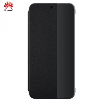 Huawei 51992313 Telefontok álló, bőr hatású (aktív flip, oldalra nyíló, okostok, smart View Cover, textil bevonat) Fekete [Huawei P20 Lite]