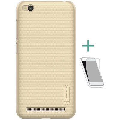 Nillkin Super Frosted műanyag hátlapvédő telefontok (gumírozott, érdes felület, kijelzővédő fóliával) Arany [Xiaomi Redmi 5A]