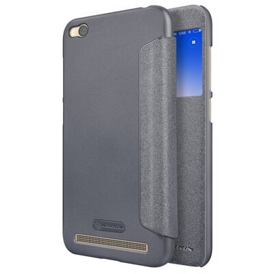 Nillkin Sparkle műanyag telefontok (mikroszálas bőr flip, oldalra nyíló, S-View Cover) Fekete [Xiaomi Redmi 5A]