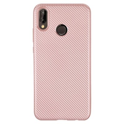 Hátlapvédő telefontok gumi / szilikon (karbon minta) RoseGold [Huawei P20 Lite]