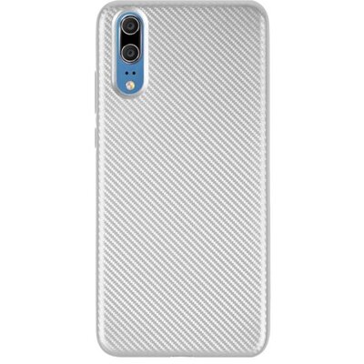 Hátlapvédő telefontok gumi / szilikon (karbon minta) Ezüst [Huawei P20]