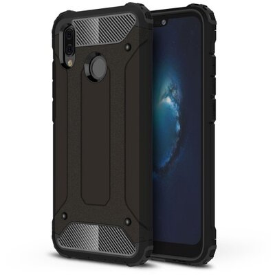Defender műanyag hátlapvédő telefontok (közepesen ütésálló, gumi / szilikon belső, fémhatás) Fekete [Huawei P20 Lite]