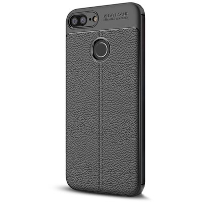 Hátlapvédő telefontok gumi / szilikon (bőrhatás, varrás minta) Fekete [Huawei Honor 9 Lite]