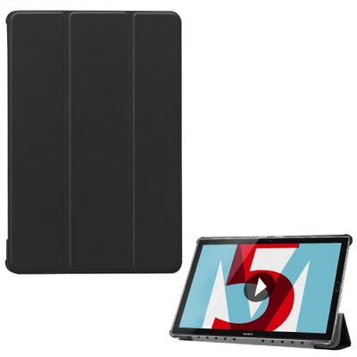 Tablet védőtok álló, bőr (FLIP, oldalra nyíló, TRIFOLD asztali tartó funkció) FEKETE [Huawei MediaPad M5 10.8 LTE, Huawei MediaPad M5 10.8 WIFI]