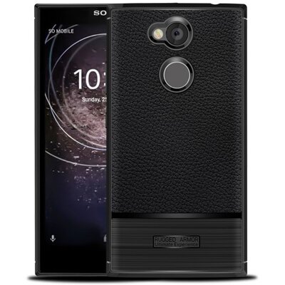 Hátlapvédő telefontok gumi / szilikon (bőrhatás, szálcsiszolt) Fekete [Sony Xperia L2 (H4311)]