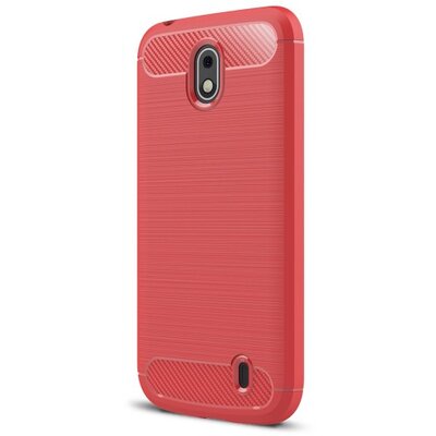 Hátlapvédő telefontok gumi / szilikon (közepesen ütésálló, szálcsiszolt, karbonminta) Piros [Nokia 1]