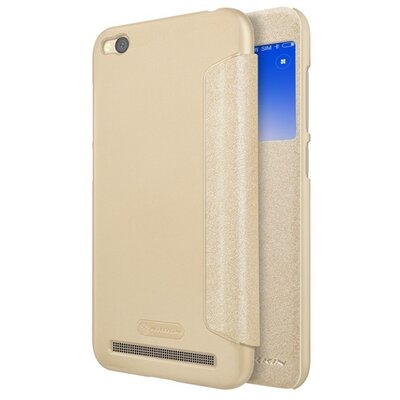 Nillkin Sparkle műanyag telefontok (mikroszálas bőr flip, oldalra nyíló, S-View Cover) Arany [Xiaomi Redmi 5A]
