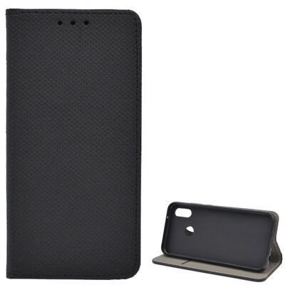 Telefontok álló, bőr hatású (flip, oldalra nyíló, asztali tartó funkció, rombuszminta) Fekete [Huawei P20 Lite]
