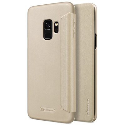 Nillkin Sparkle műanyag telefontok (bőr flip, oldalra nyíló) Arany [Samsung Galaxy S9 (SM-G960)]