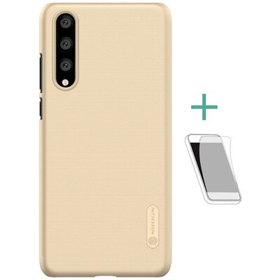 Nillkin Super Frosted műanyag hátlapvédő telefontok (gumírozott, érdes felület, kijelzővédő fóliával) Arany [Huawei P20 Pro]
