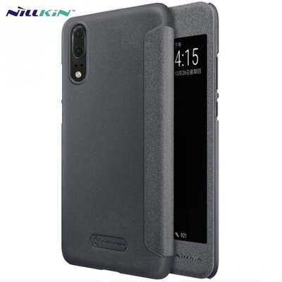 Nillkin Sparkle műanyag telefontok (bőr flip, oldalra nyíló) fekete [Huawei P20 Pro]