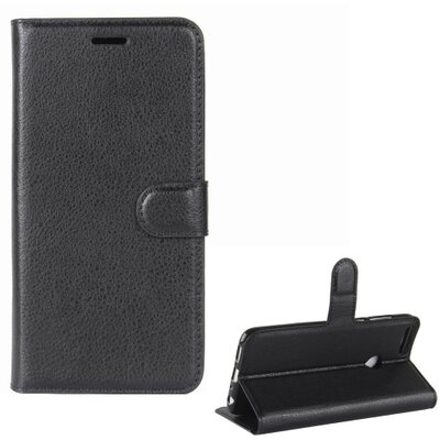 Telefontok álló, bőr hatású (flip, oldalra nyíló, asztali tartó funkció, prémium) Fekete [Huawei P Smart (Enjoy 7S)]