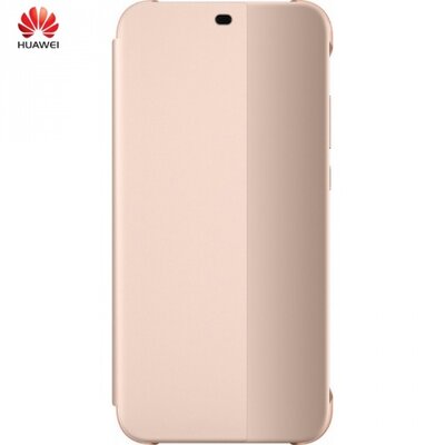 Huawei 51992315 Telefontok álló, bőr hatású (aktív flip, oldalra nyíló, okostok, smart View Cover, textil bevonat) Rózsaszín [Huawei P20 Lite]