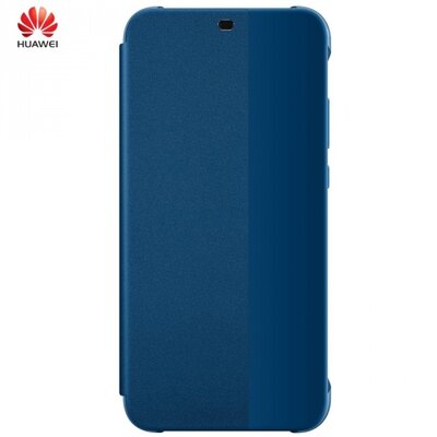Huawei 51992314 Telefontok álló, bőr hatású (aktív flip, oldalra nyíló, okostok, smart View Cover, textil bevonat) Kék [Huawei P20 Lite]