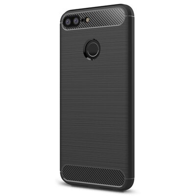 Hátlapvédő telefontok gumi / szilikon (közepesen ütésálló, szálcsiszolt, karbonminta) Fekete [Huawei Honor 9 Lite]