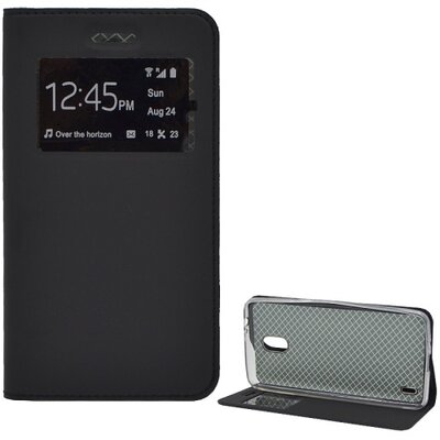 Telefontok álló, bőr hatású (flip, oldalra nyíló, asztali tartó funkció, S-View Cover) Fekete [Nokia 2]