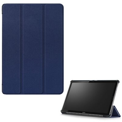 Tablet védőtok álló, bőr (FLIP, oldalra nyíló, TRIFOLD asztali tartó funkció), Sötétkék [Huawei MediaPad M5 10.8 LTE, Huawei MediaPad M5 10.8 WIFI]
